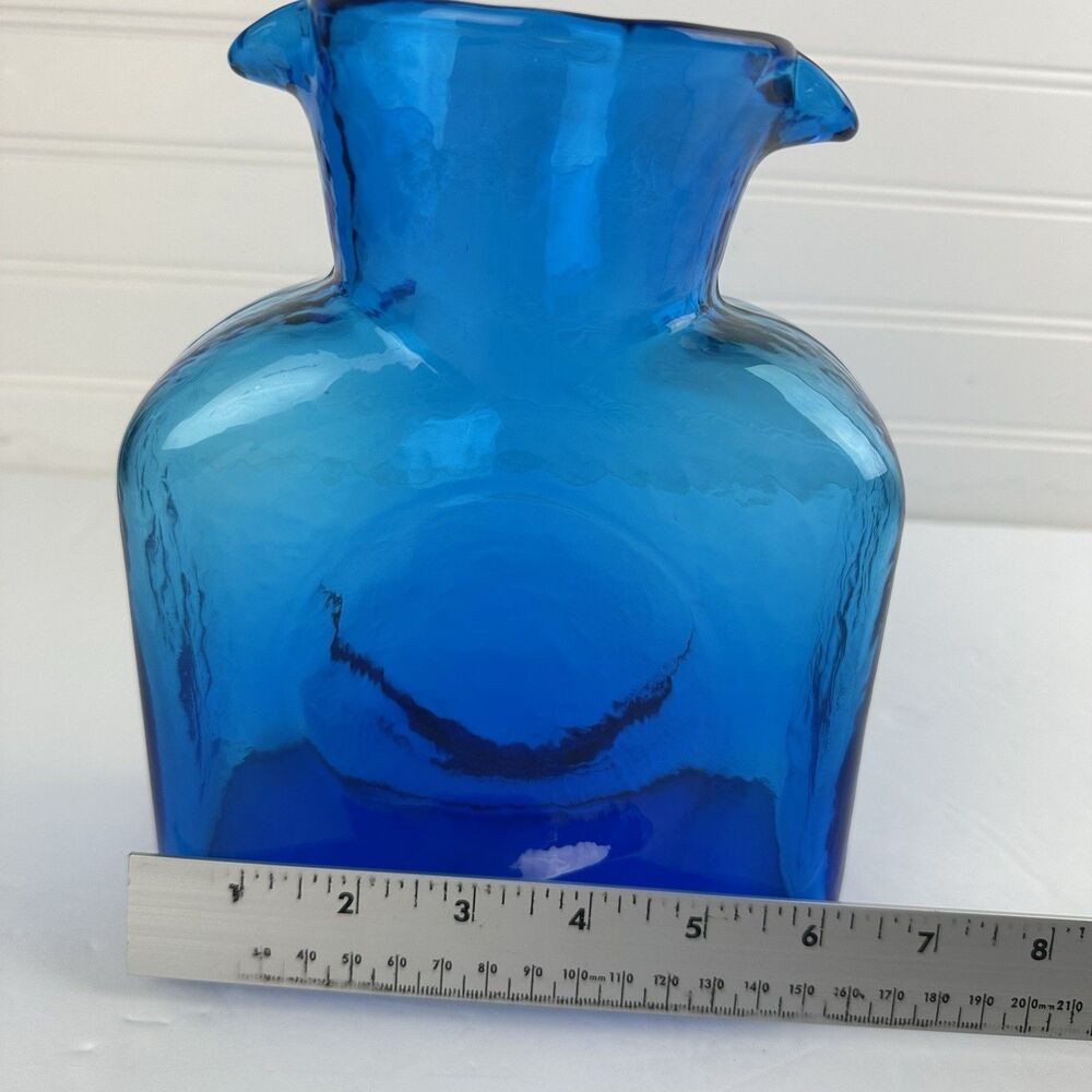 Blenko Glass Blue Double Spout Water Bottle Pitcher Carafe #384 Vintage Unmarked - Picture 13 of 15
